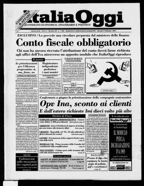 Italia oggi : quotidiano di economia finanza e politica